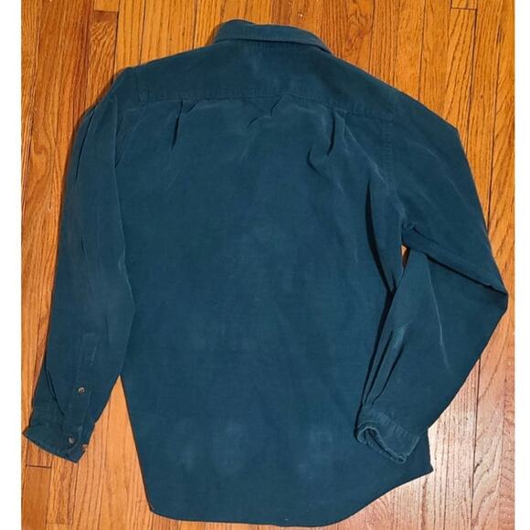 Green Corduroy Vintage Land's End Retro Button Shirt-Size 14 - Picture 3 of 5